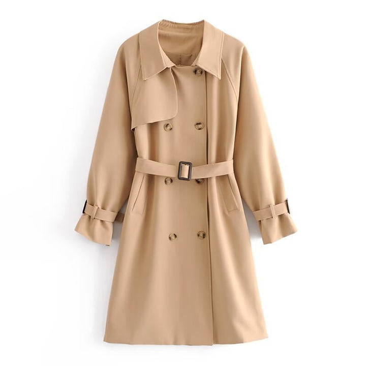 Women's Double-breasted Trench Coat with Waist Belt and Shoulder Yoke Amarae
