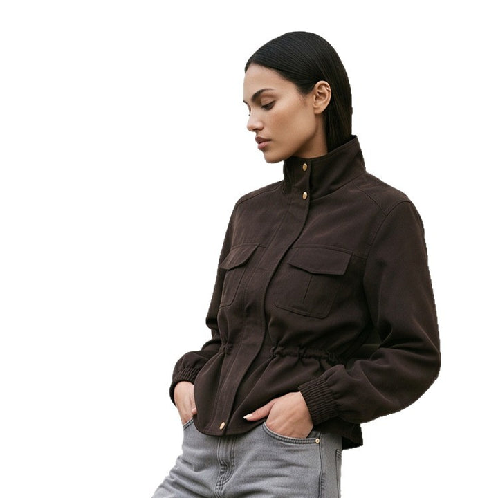 Women’s short jacket in utility style with waist drawstring and stand-up collar Amarae