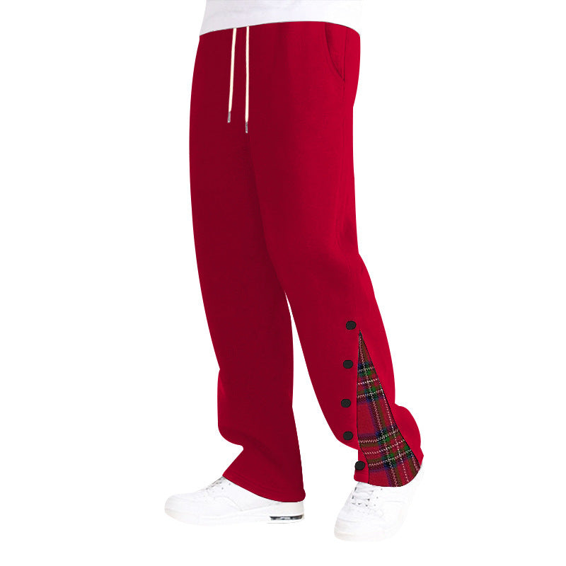 Men's comfortable casual pants with side button details and combined plaid pattern Lune London