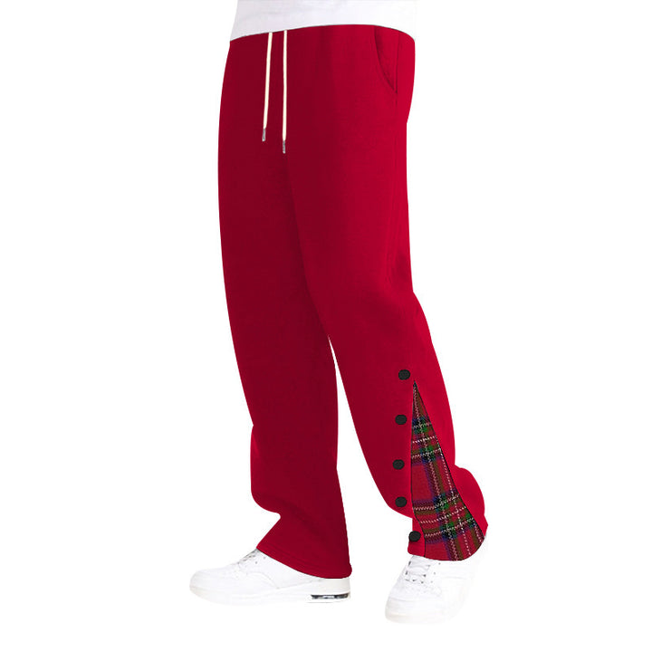 Men's comfortable casual pants with side button details and combined plaid pattern Lune London