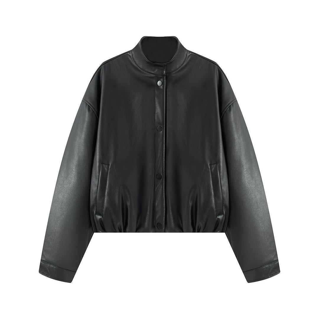 Veste en faux cuir élégante pour femmes avec col montant Chic & Stil