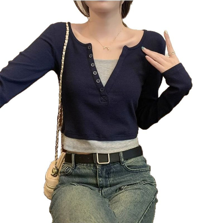 Chemise à manches longues pour femmes avec patte de boutonnage et col rond Chic & Stil