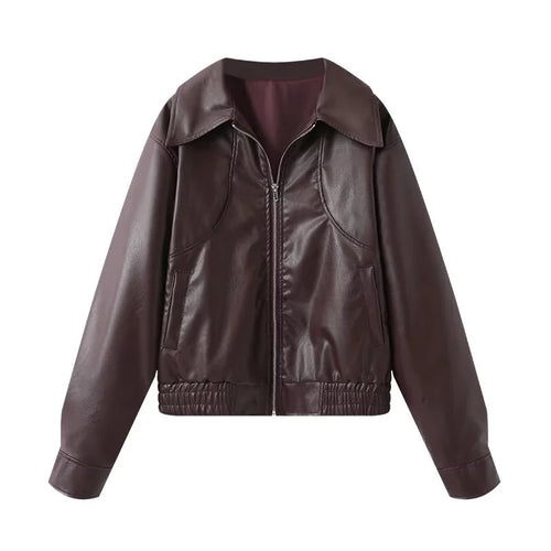 Fashion faux leather jacket for women with an elegant lapel and practical pockets Amarae