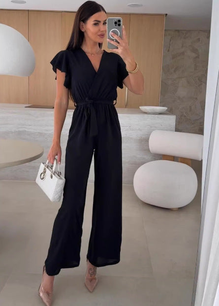 Ladies Elegant Jumpsuit with Gathered Neckline Lune London