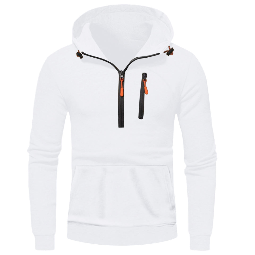Modern men's hoodie with innovative half-zip closure Lune London