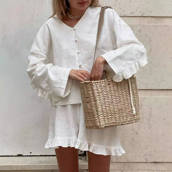 Light linen set for women with ruffle details Lune London
