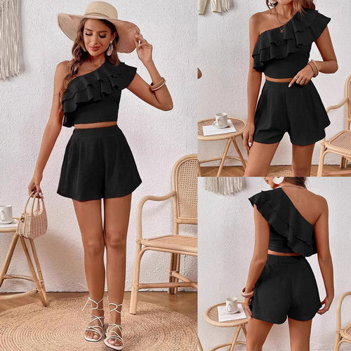 Asymmetrical ruffle top and shorts set Amarae for women