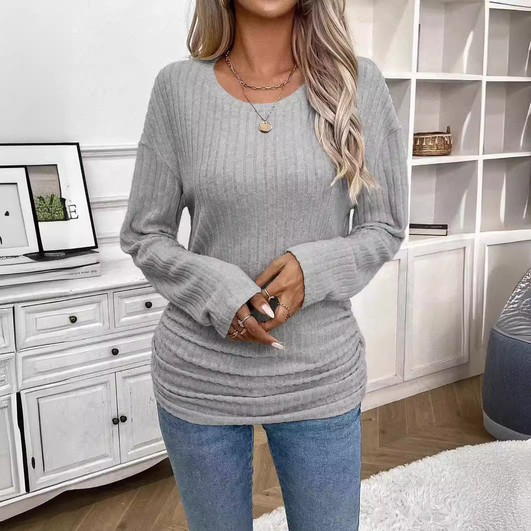 Women Long Sleeve Ribbed Top with Fitted Cut Lune London