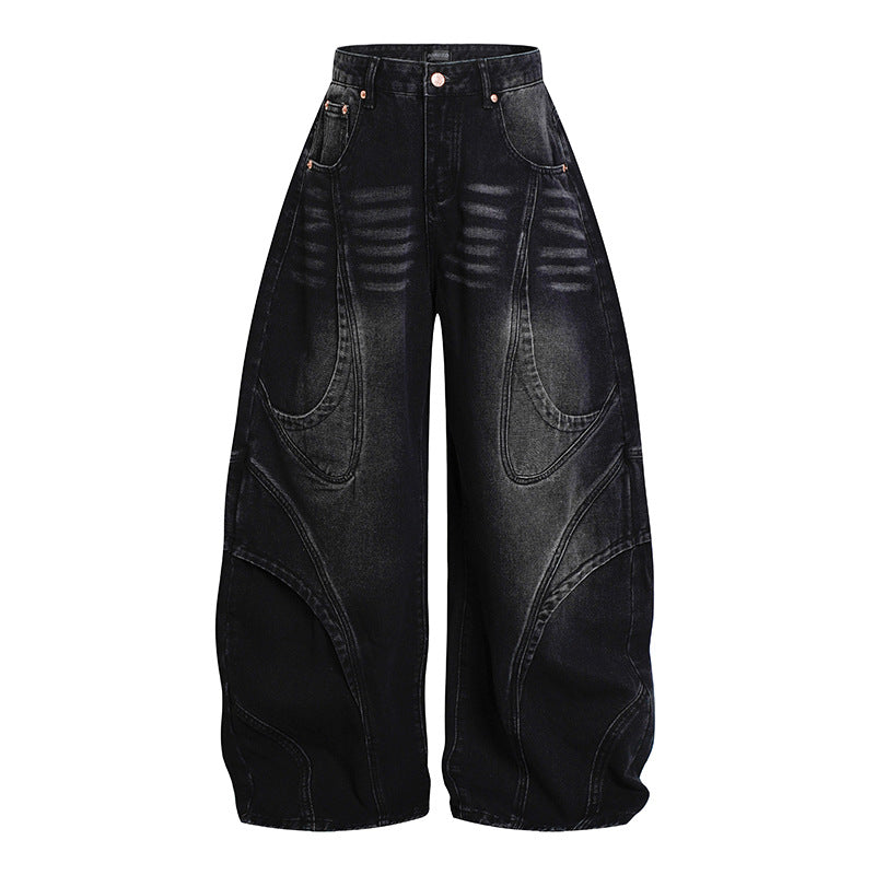 Women's Wide High-Waisted Balloon Jeans with Distinctive Panel Seams Amarae