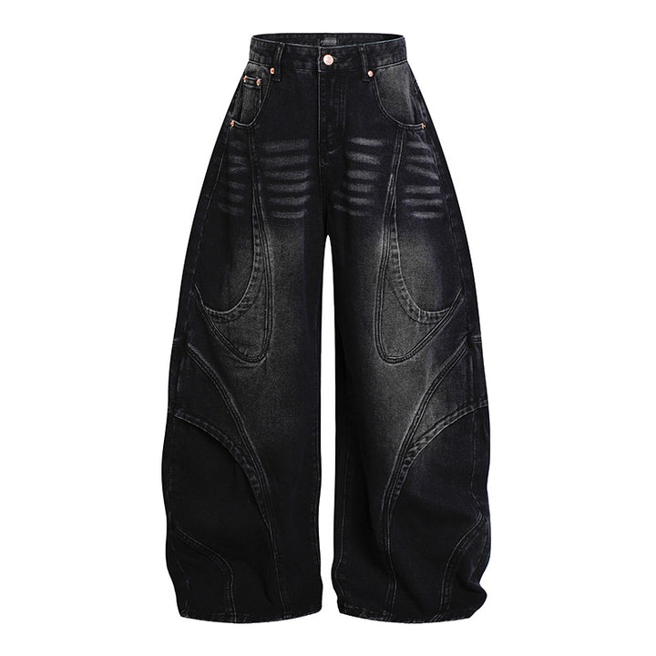 Women's Wide High-Waisted Balloon Jeans with Distinctive Panel Seams Amarae
