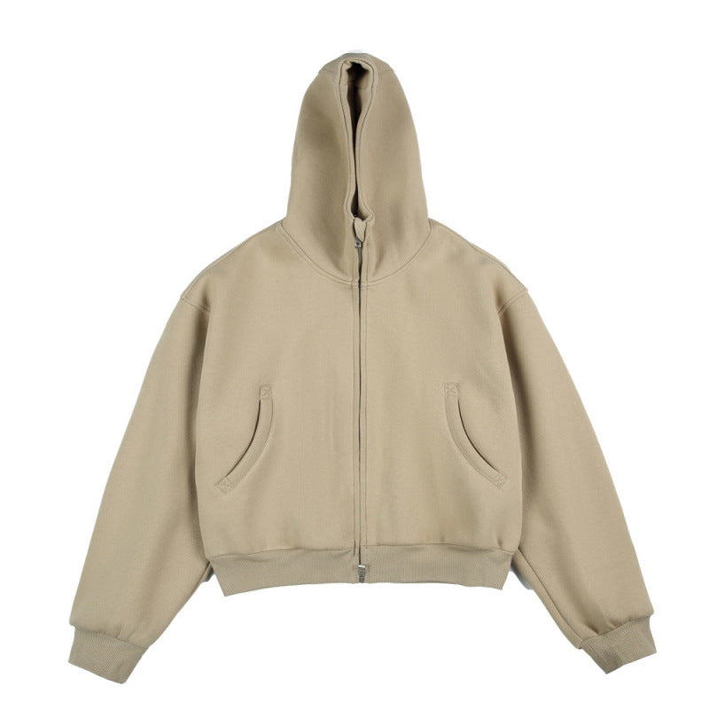 [Unisex] Short Boxy Hoodie with Continuous Zipper and Inserted Side Pockets Amarae