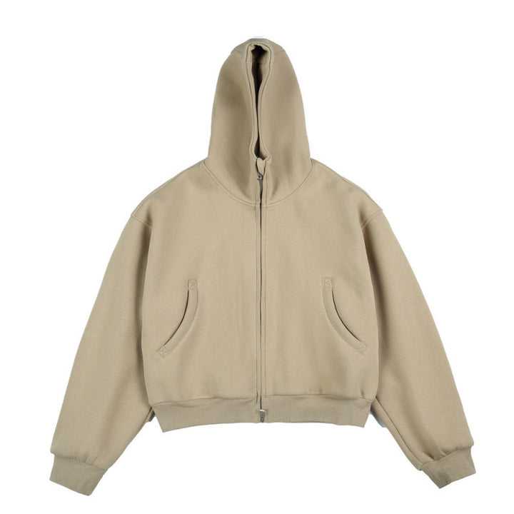 [Unisex] Short Boxy Hoodie with Continuous Zipper and Inserted Side Pockets Amarae