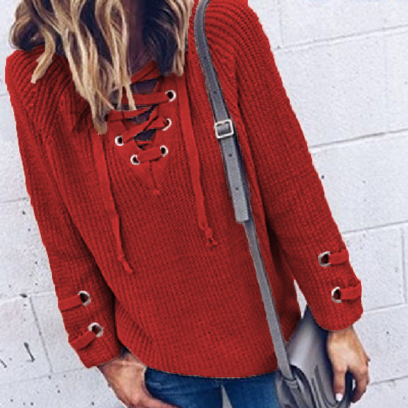 Pull en tricot pour femmes avec un design de lacets décoratif et une coupe confortable Lune London