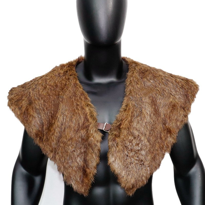 Men's historically inspired faux fur shoulder cape with leather straps Amarae