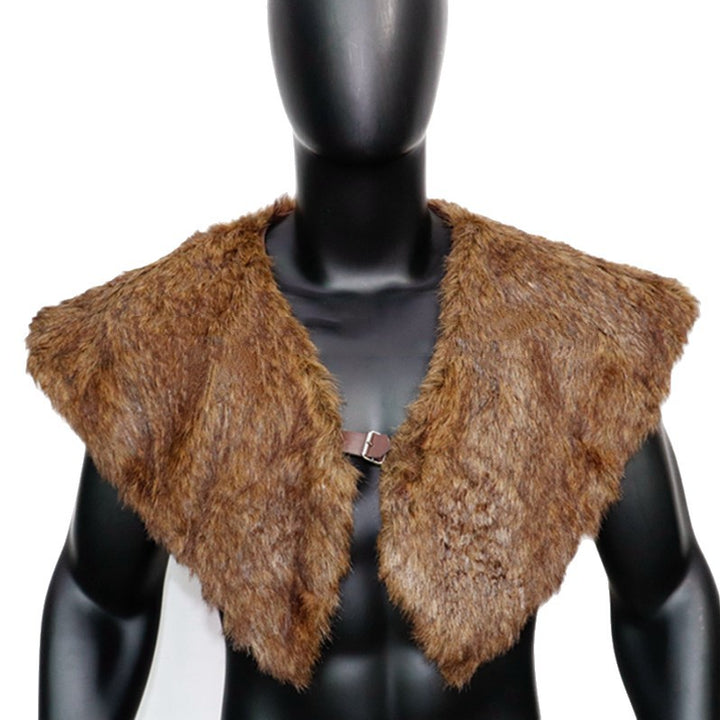 Men's historically inspired faux fur shoulder cape with leather straps Amarae