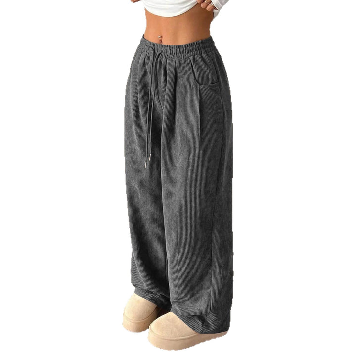 Ladies cord pants with wide leg, elastic waistband and drawstring Amarae
