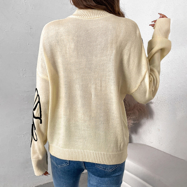 Knitted pullover for women with floral design and high collar Lune London