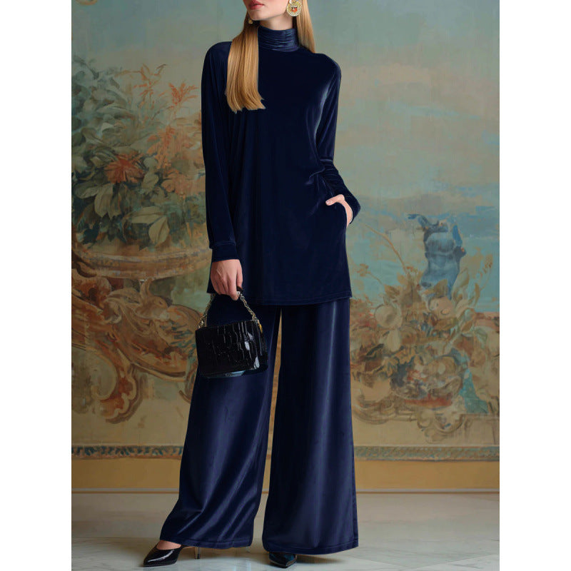 Women’s Oversized Velvet Set with Turtleneck and Wide Palazzo Pants Amarae