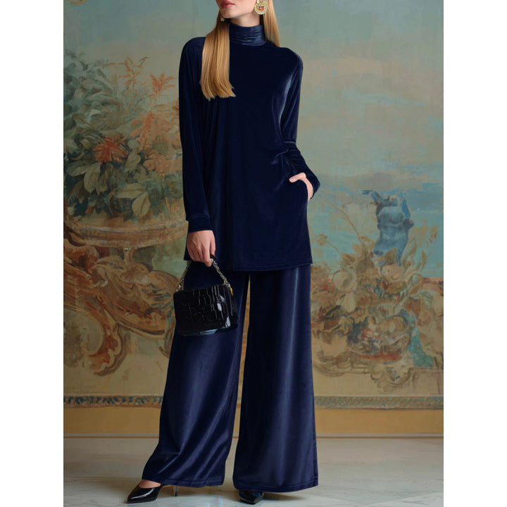 Women’s Oversized Velvet Set with Turtleneck and Wide Palazzo Pants Amarae