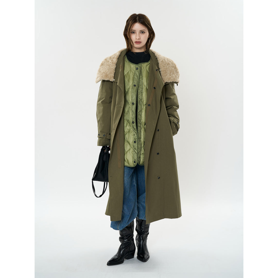Women’s Long Parka Coat with Removable Teddy Collar and Quilted Inner Jacket Amarae