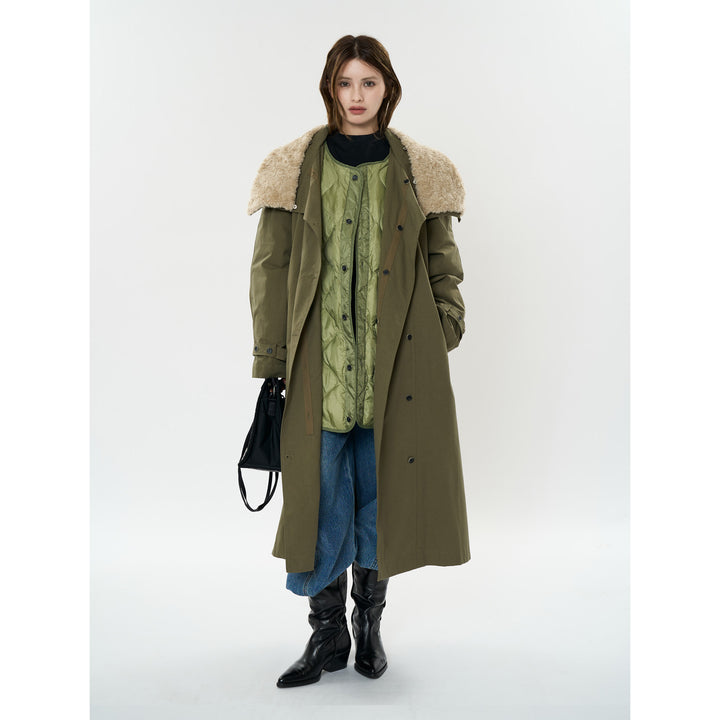 Women’s Long Parka Coat with Removable Teddy Collar and Quilted Inner Jacket Amarae