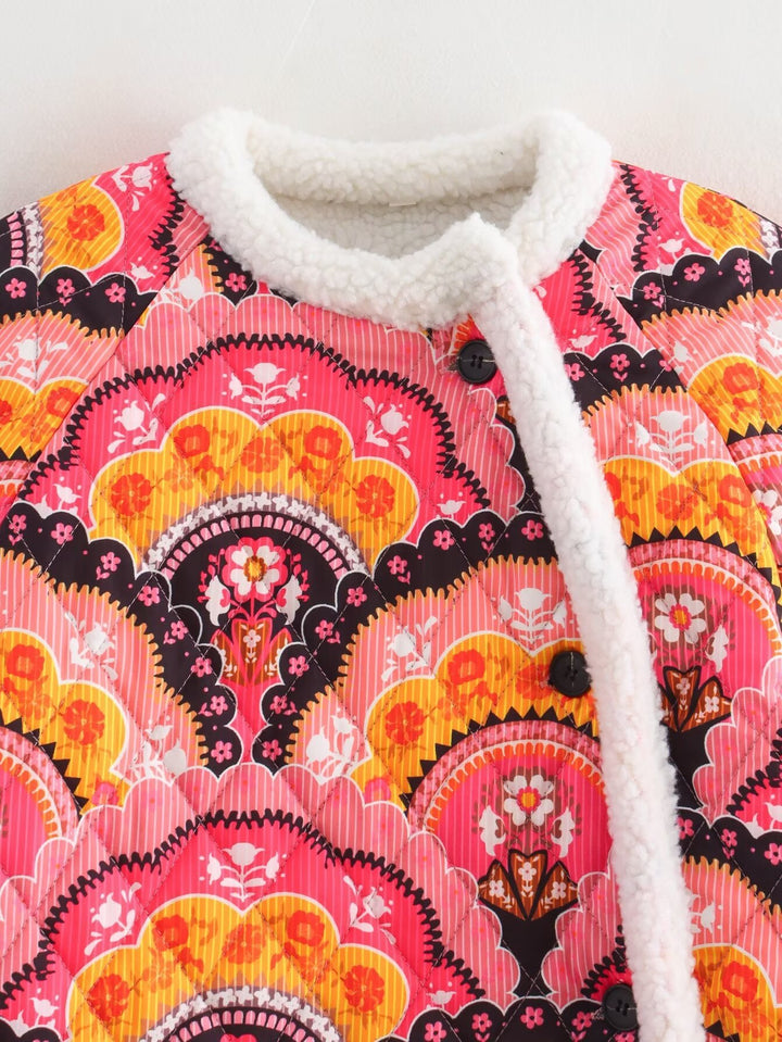 Quilted Transition Jacket for Women with Floral Pattern and Cozy Fleece Lune London
