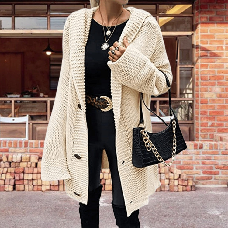 Ladies Thick Knit Cardigan with a relaxed fit and modern button details Lune London