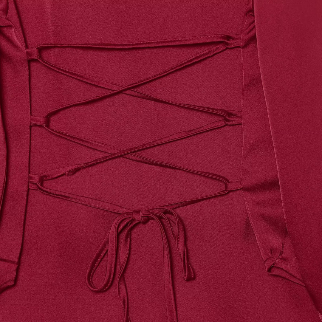 Women's Silk-like Blouse with Tie, Oversized Cut and Concealed Button Placket Amarae
