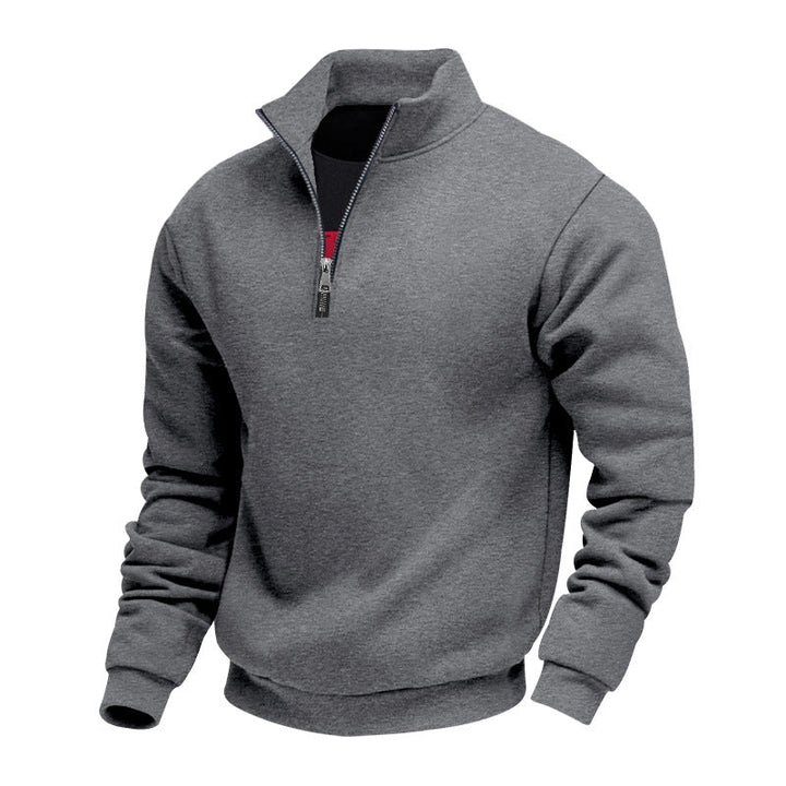 Men's Lightweight Fleece Pullover with Stand-Up Collar and Half-Length Zipper Amarae