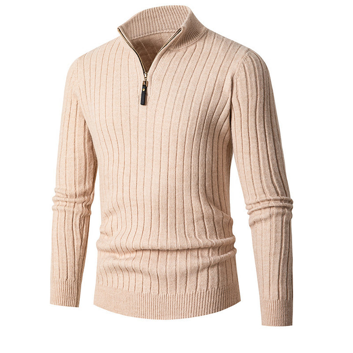 Elegant men's sweater with half zipper and ribbed texture Lune London