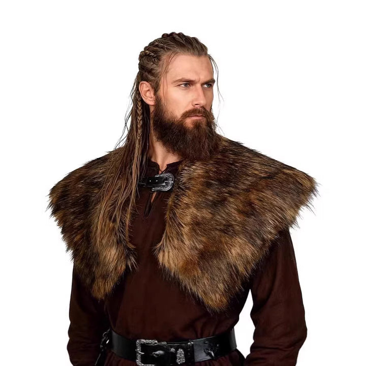 Men's shoulder cape made of faux fur in Viking style with adjustable buckle closure Amarae