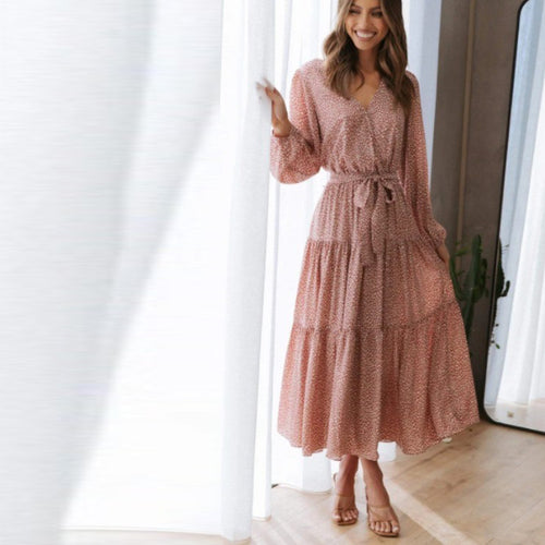 Midi dress with ruffles for women with a fitted belt Amarae
