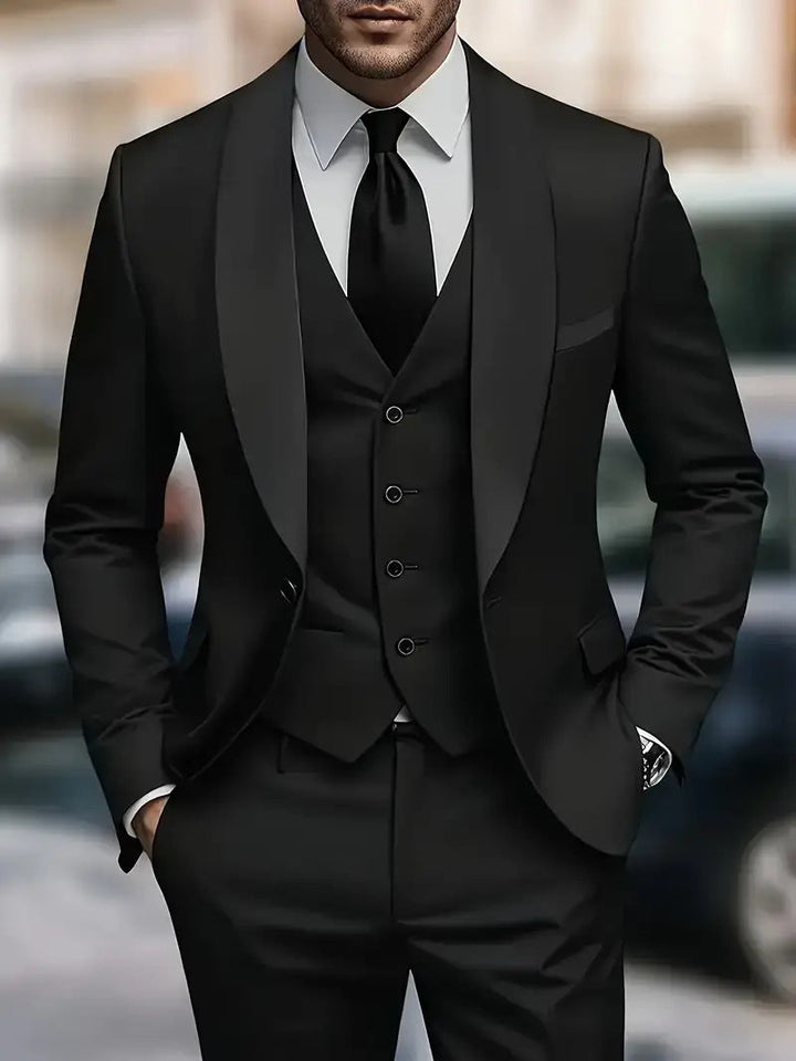 Men’s Elegant Three-Piece Suit Set with Satin Waistcoat & Timeless Style | Lune London