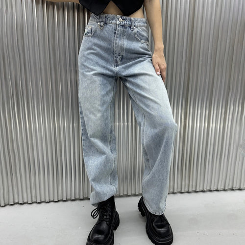 Wide jeans for ladies with distressed details and high waist Amarae