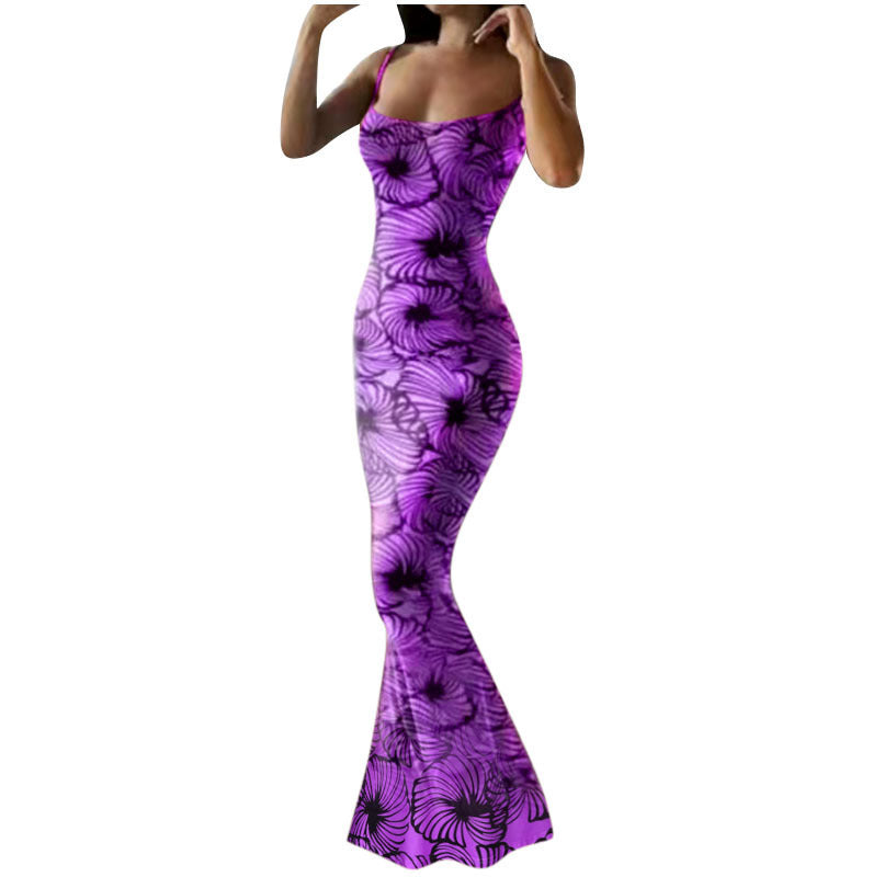 Lune London Women's Fitted Maxi Dress with Floral Patterns and Spaghetti Straps