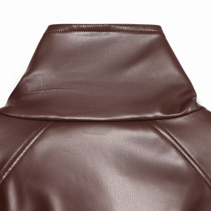 Women's Cropped Faux Leather Jacket with High Collar and Waistband Amarae