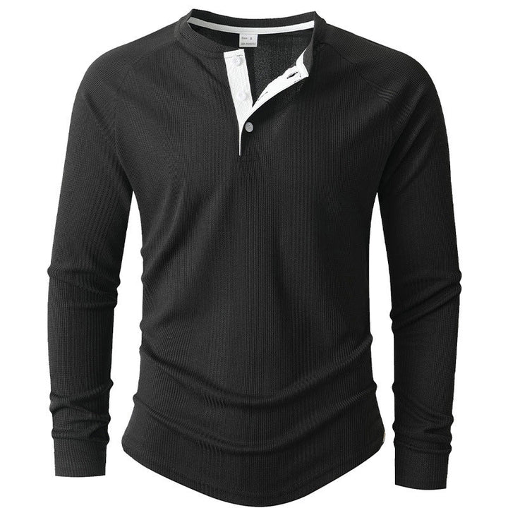 Men's Long Sleeve Henley Shirt with Structured Surface Lune London