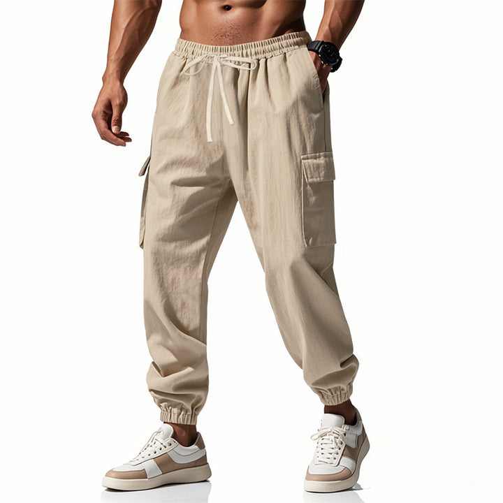 Men's Casual Cargo Pants with Elastic Waist and Practical Side Pockets Lune London