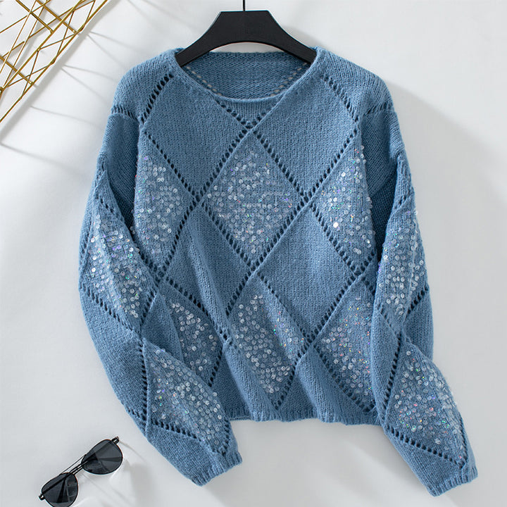 Fashion women's sweater with an intricate knit design and sparkling elements Lune London