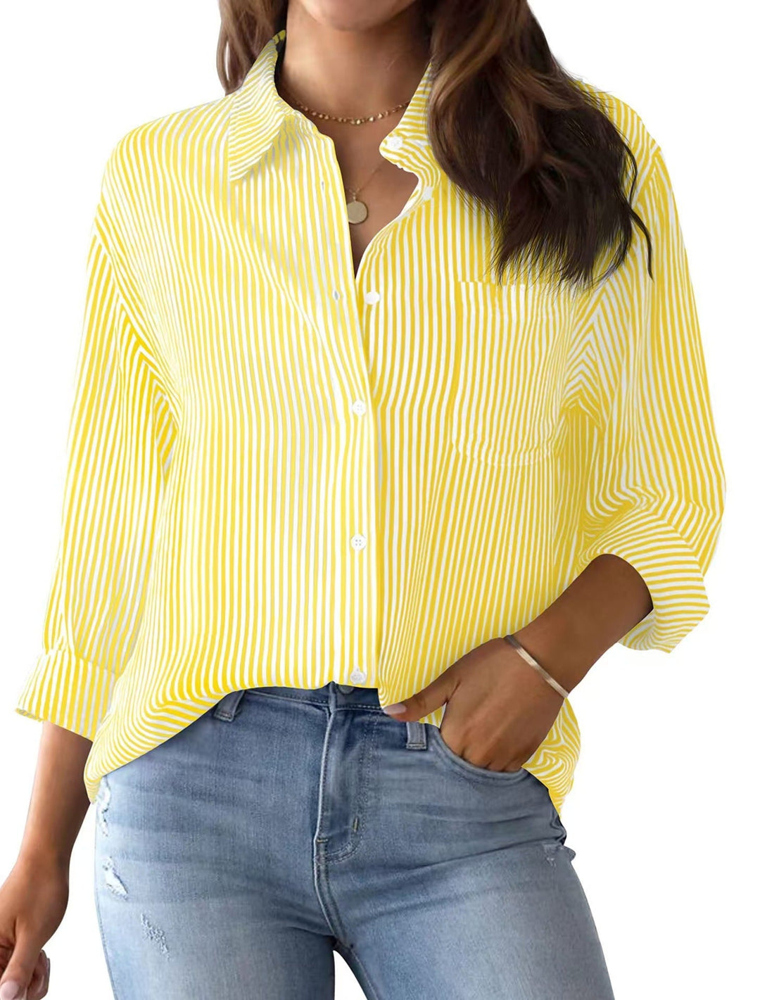 Ladies Loose Striped Shirt with Chest Pocket and Roll-up Sleeves Lune London