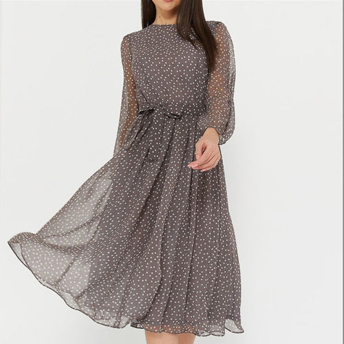 Robe en chiffon pour femme avec manches transparentes et ceinture ajustée Chic & Stil
