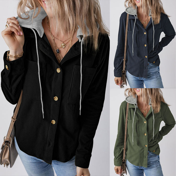 Ladies Casual Long Jacket with Hood and Button Details Lune London
