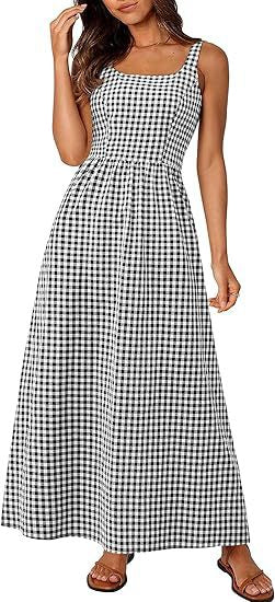 Ladies MAXI DRESS with checkered pattern and thin straps Lune London