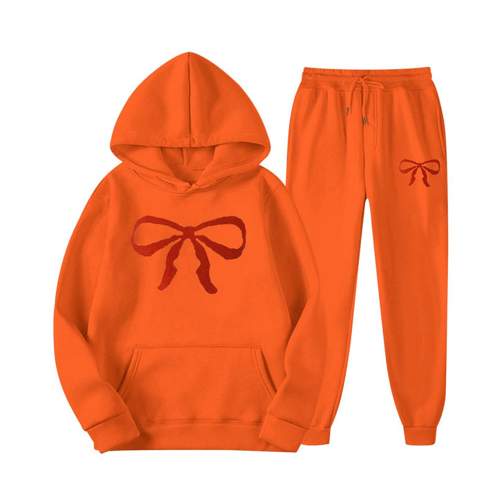 Women's hooded sweat suit with creative bow motif and comfortable fit Chic & Stil
