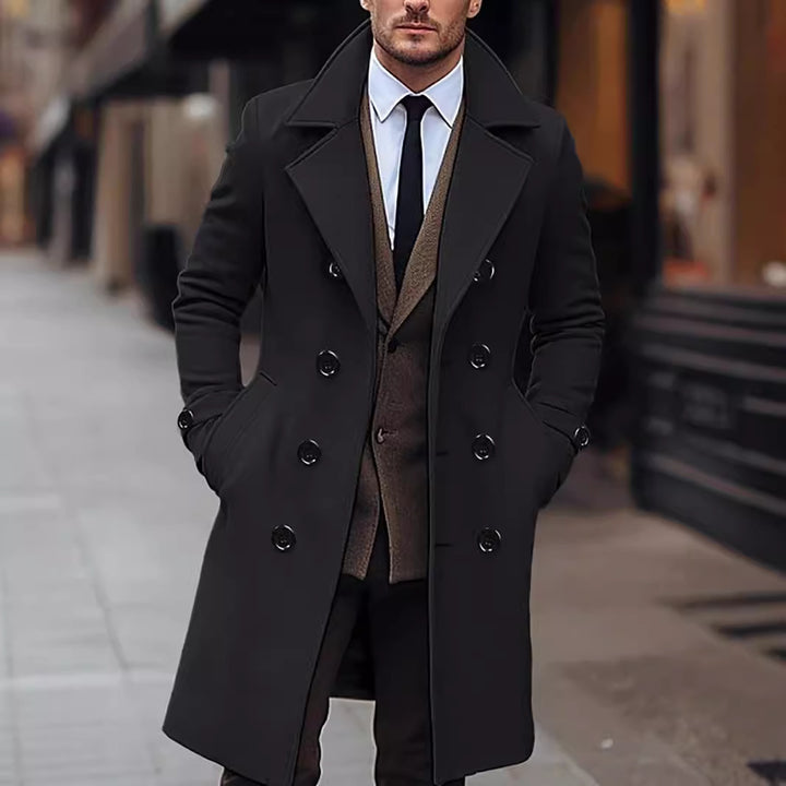 Men's wool double-breasted coat with classic cut and elegant details Lune London
