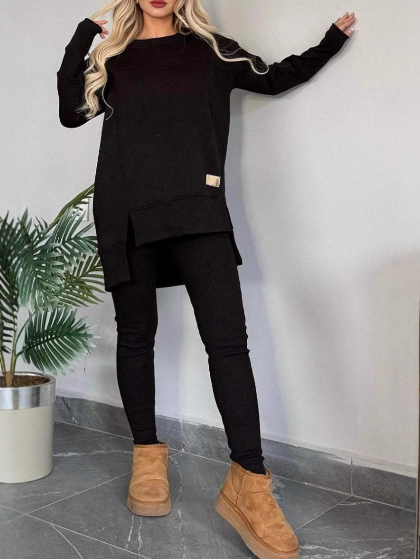 Ladies Casual Long Sleeve Asymmetrical Cut Sweatshirt with Practical Pockets Lune London