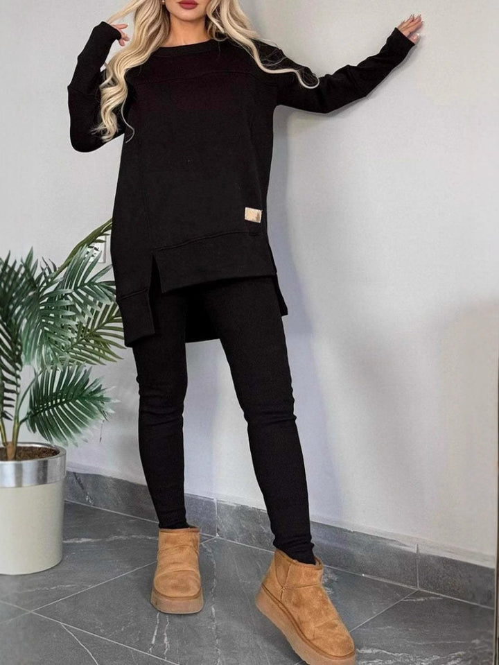 Ladies Casual Long Sleeve Asymmetrical Cut Sweatshirt with Practical Pockets Lune London