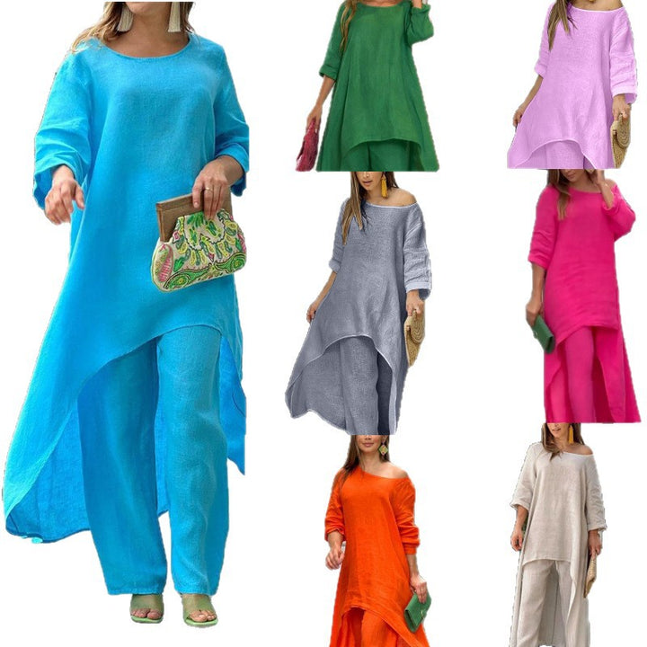 Women's airy linen-blend tunic set with wide palazzo pants Amarae
