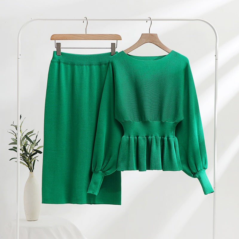 Elegant knitted set for women with gathers and balloon sleeves Lune London