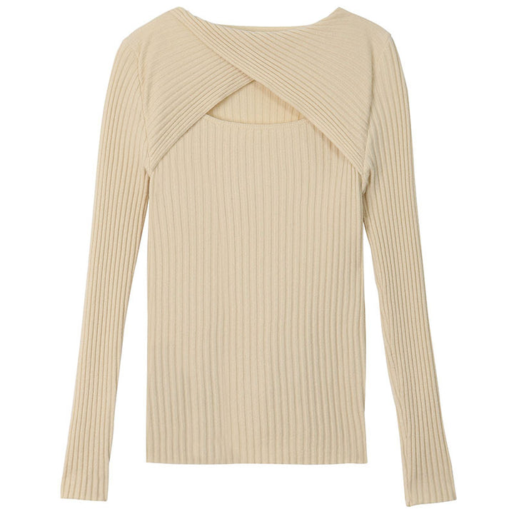 Women's long sleeve shirt with open shoulder area and rib knit pattern Lune London